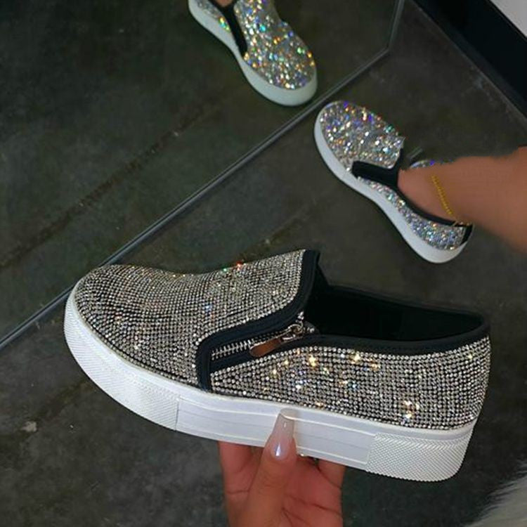 CrystalEase™ Women’s Large-Size Rhinestone Slip-On Flats - Luxurieglam