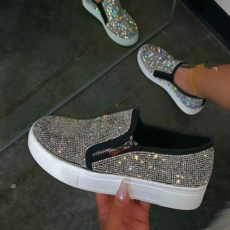 CrystalEase™ Women’s Large-Size Rhinestone Slip-On Flats - Luxurieglam