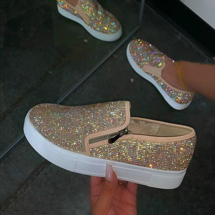 CrystalEase™ Women’s Large-Size Rhinestone Slip-On Flats - Luxurieglam