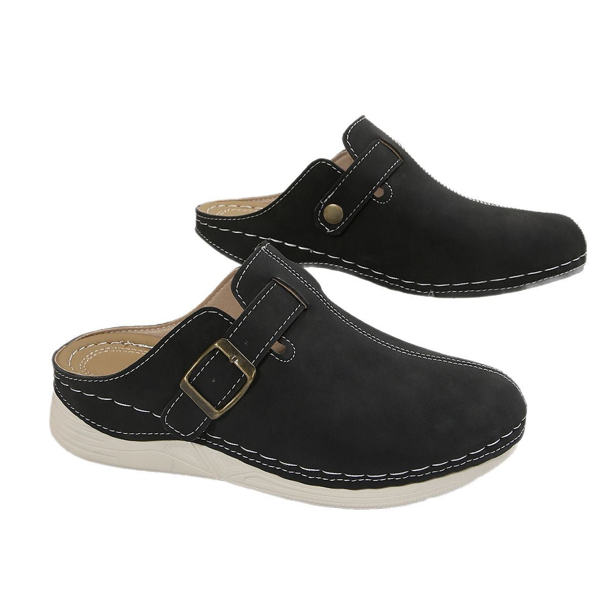 Women’s Wedge Slippers with Rivet Metal Buckle - Luxurieglam