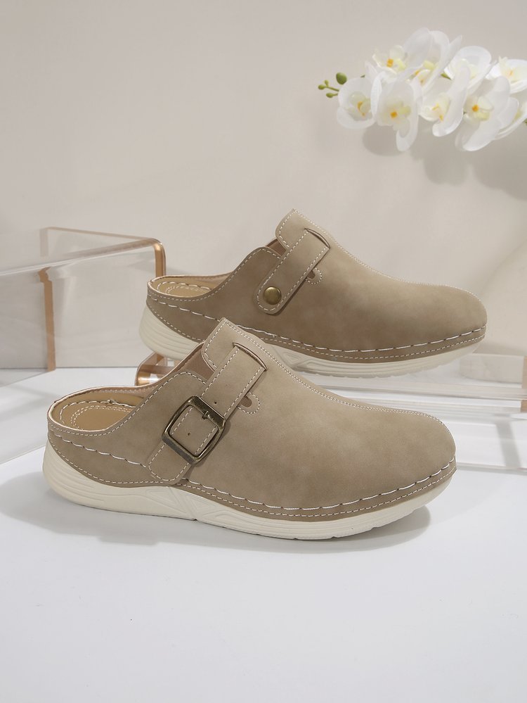 Women’s Wedge Slippers with Rivet Metal Buckle - Luxurieglam