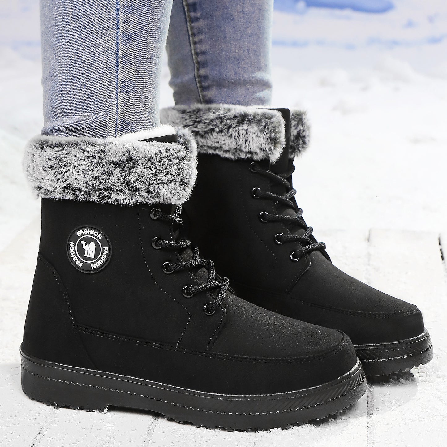 Women’s Cotton Lace-Up Boots – Soft Bottom, Warm & Comfortable Flat Shoes - Luxurieglam