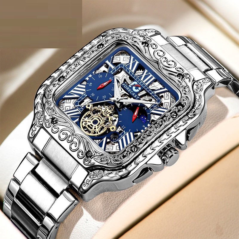 Retro Square Carved Multifunctional Six-pin Men's Watch - Luxurieglam
