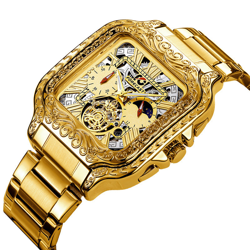 Retro Square Carved Multifunctional Six-pin Men's Watch - Luxurieglam