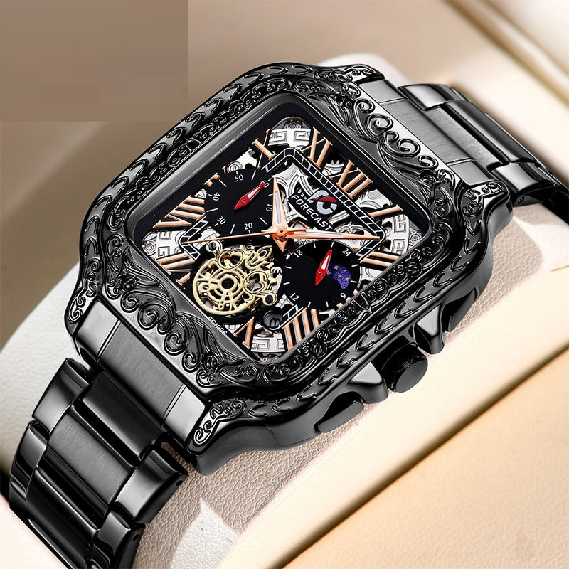 Retro Square Carved Multifunctional Six-pin Men's Watch - Luxurieglam