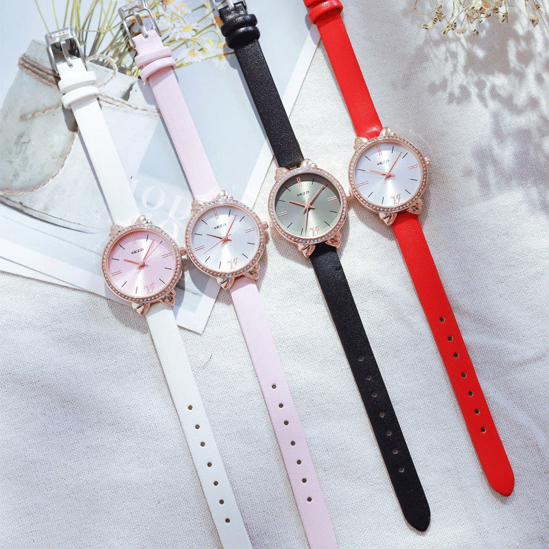 Women's Diamond-embedded Simple Elegant Belt Quartz Waterproof Watch - Luxurieglam