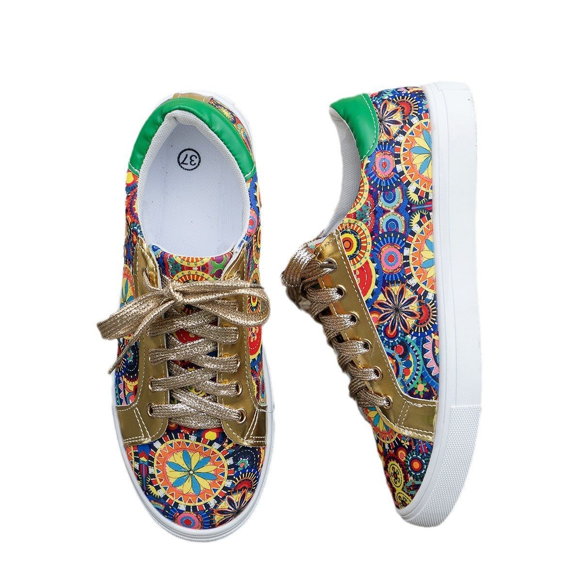 Round Toe Board Shoes Printed Canvas Women's Shoes - Luxurieglam
