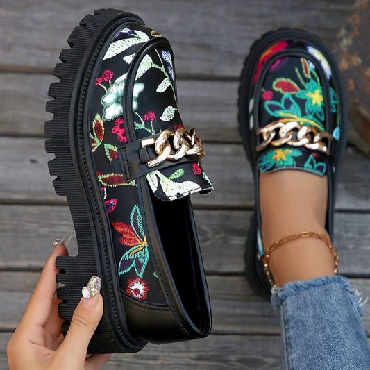 Plus Size Women’s Chunky Heel Retro Loafers – Trendy Vintage Style - Luxurieglam