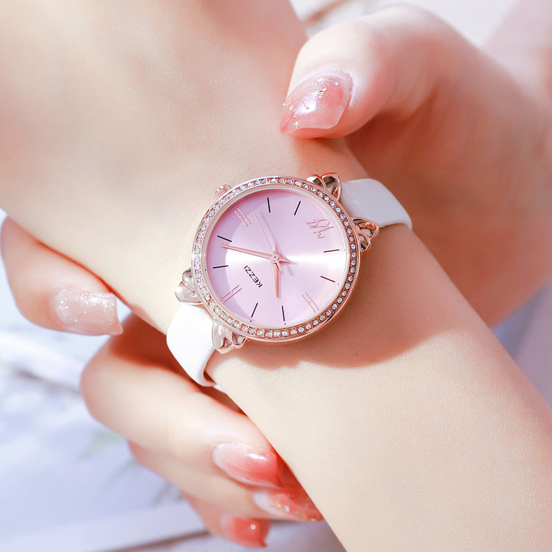 Women's Diamond-embedded Simple Elegant Belt Quartz Waterproof Watch - Luxurieglam