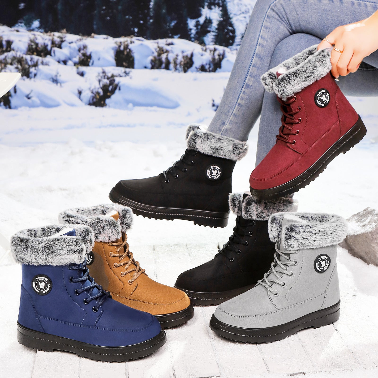 Women’s Cotton Lace-Up Boots – Soft Bottom, Warm & Comfortable Flat Shoes - Luxurieglam