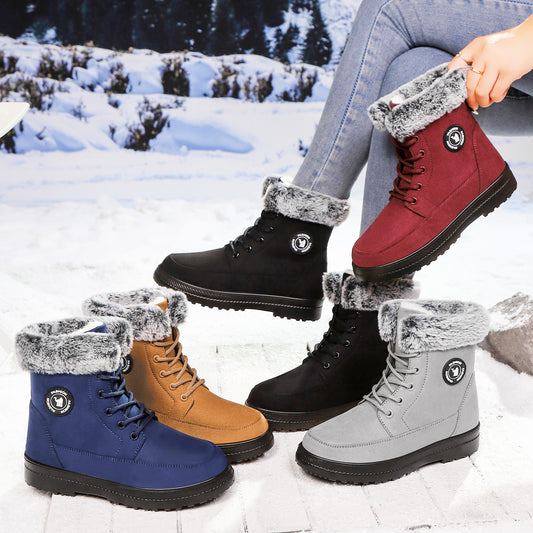 Women’s Cotton Lace-Up Boots – Soft Bottom, Warm & Comfortable Flat Shoes - Luxurieglam