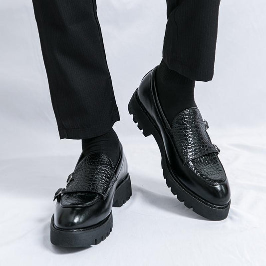 Men’s Slip-On Leather Loafers – Platform Height Increasing Casual Dress Shoes - Luxurieglam