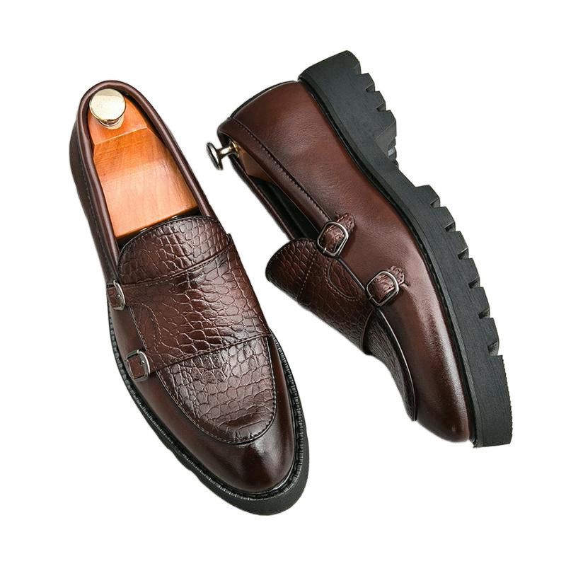 Men’s Slip-On Leather Loafers – Platform Height Increasing Casual Dress Shoes - Luxurieglam