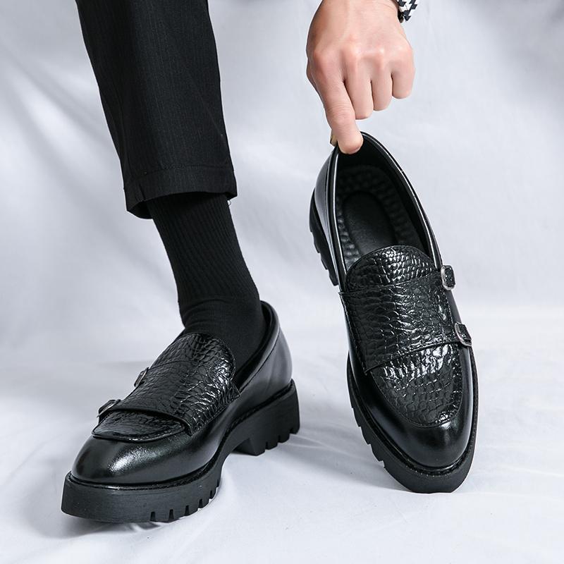 Men’s Slip-On Leather Loafers – Platform Height Increasing Casual Dress Shoes - Luxurieglam