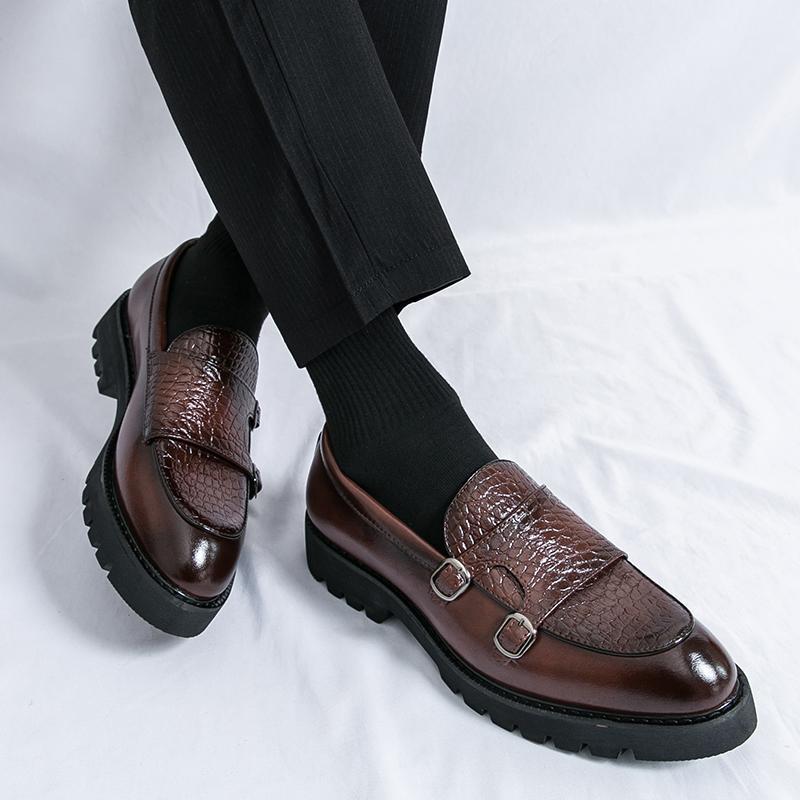 Men’s Slip-On Leather Loafers – Platform Height Increasing Casual Dress Shoes - Luxurieglam