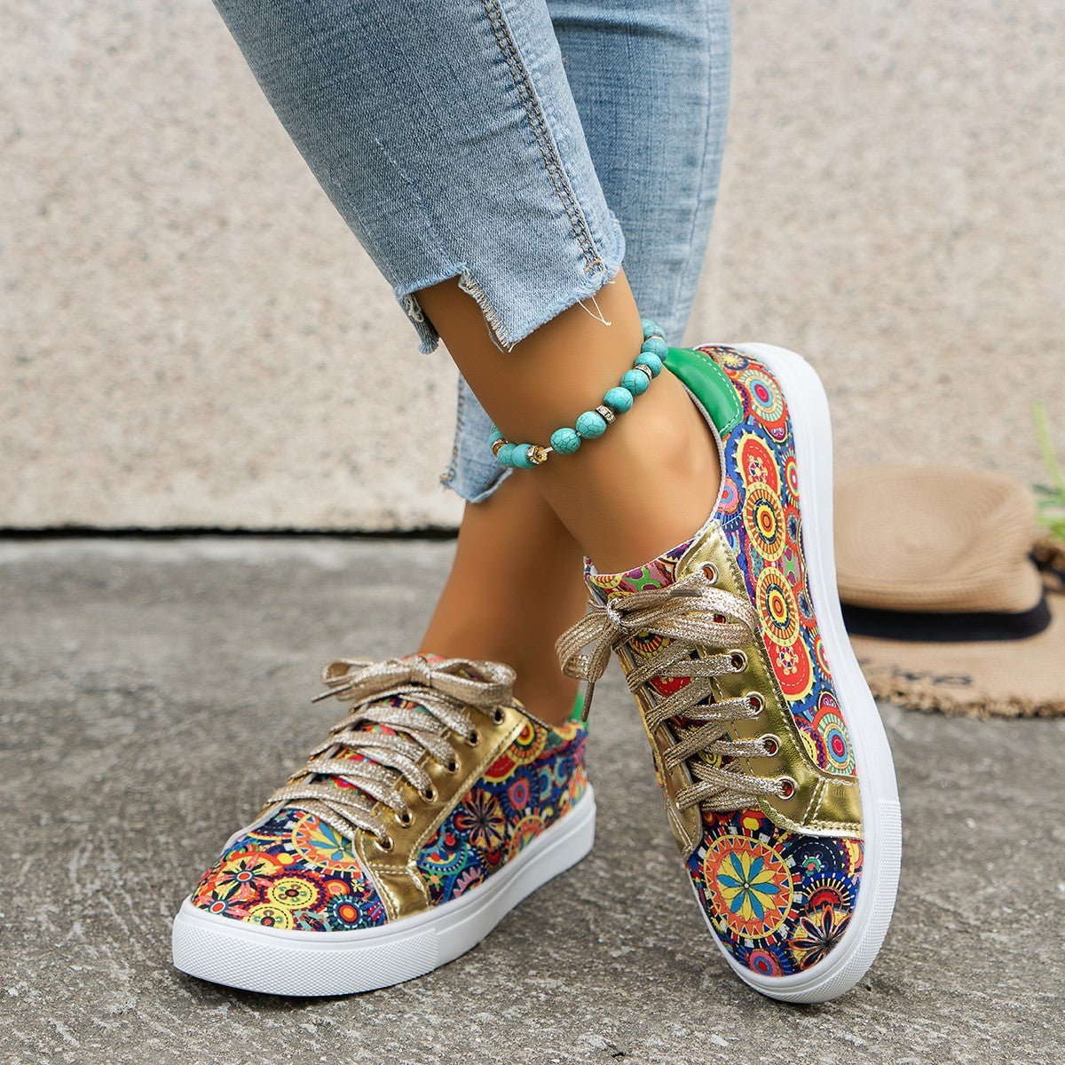 Round Toe Board Shoes Printed Canvas Women's Shoes - Luxurieglam