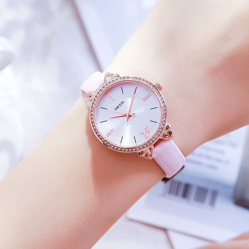 Women's Diamond-embedded Simple Elegant Belt Quartz Waterproof Watch - Luxurieglam