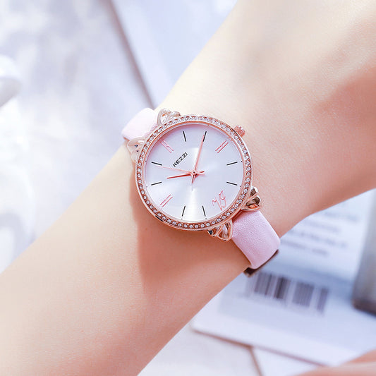 Women's Diamond-embedded Simple Elegant Belt Quartz Waterproof Watch - Luxurieglam