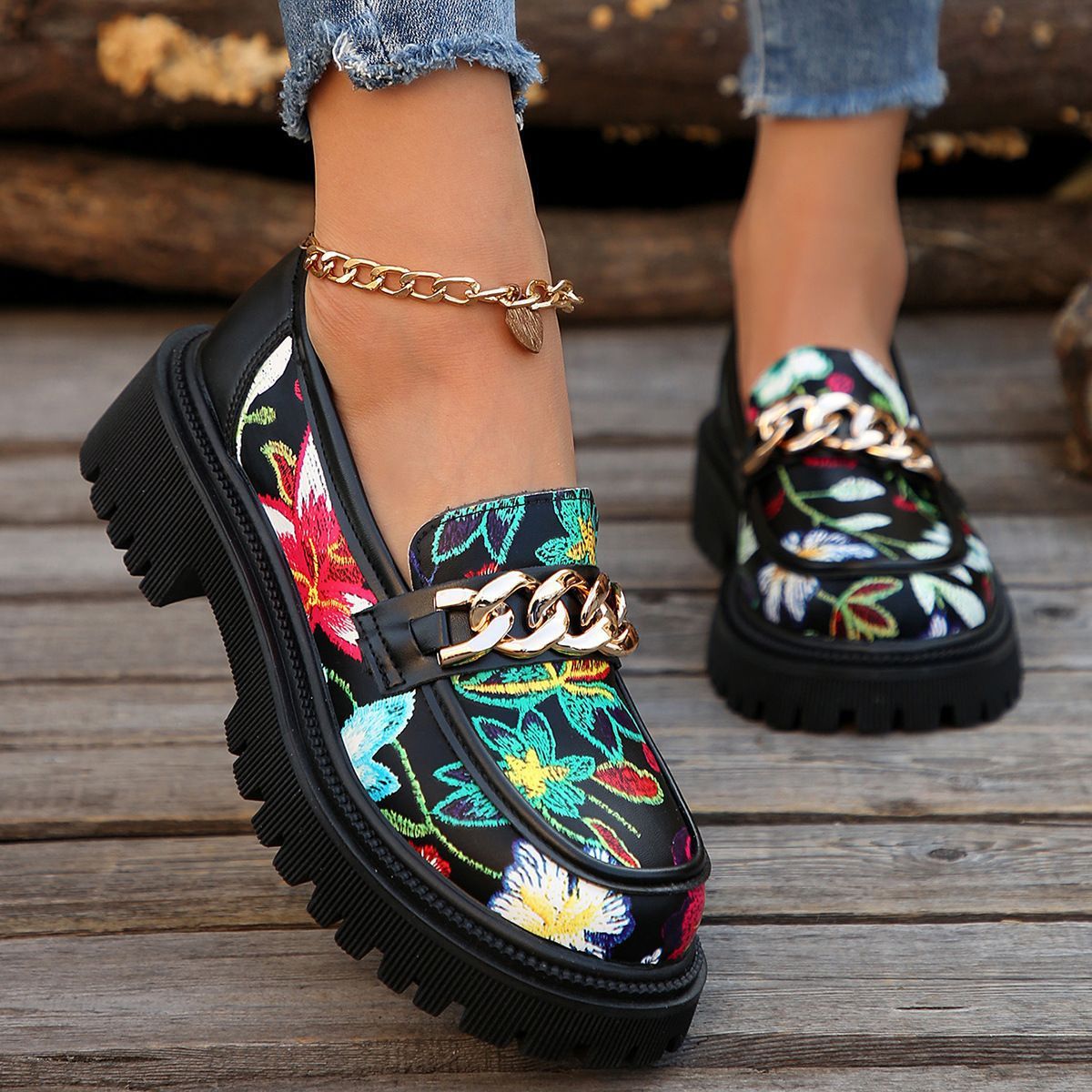 Plus Size Women’s Chunky Heel Retro Loafers – Trendy Vintage Style - Luxurieglam