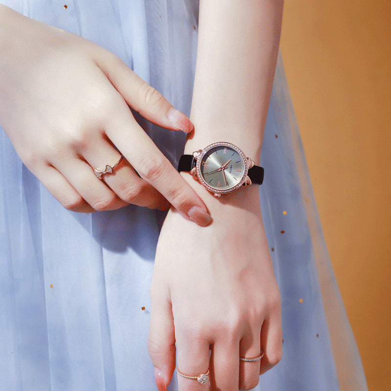 Women's Diamond-embedded Simple Elegant Belt Quartz Waterproof Watch - Luxurieglam