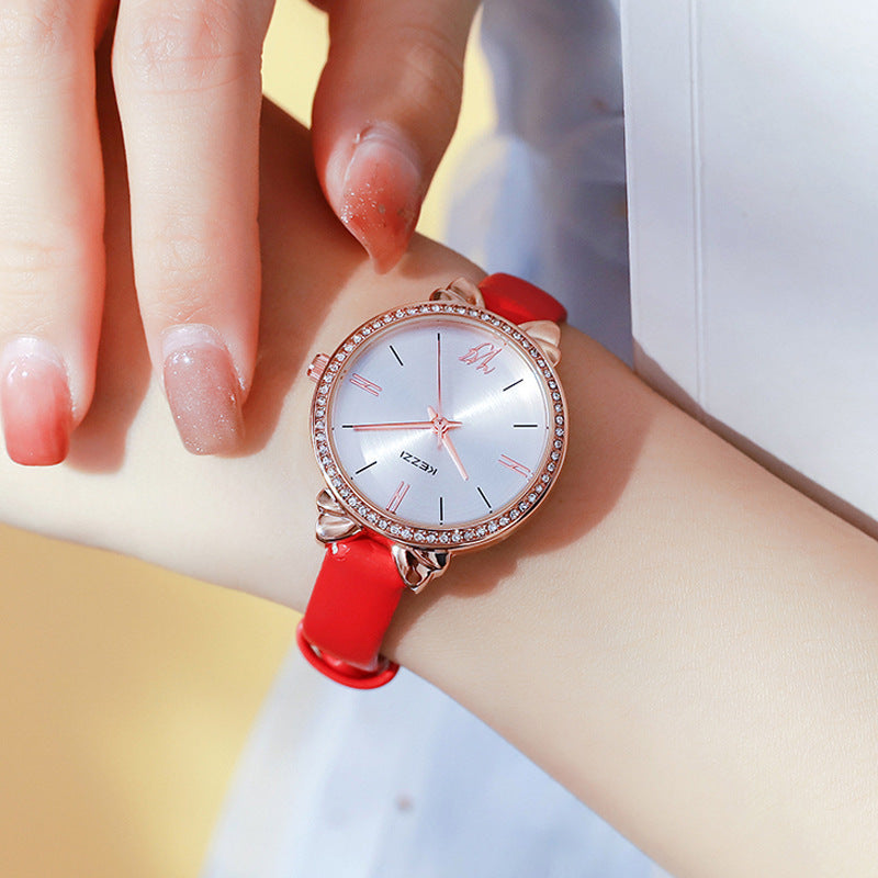 Women's Diamond-embedded Simple Elegant Belt Quartz Waterproof Watch - Luxurieglam