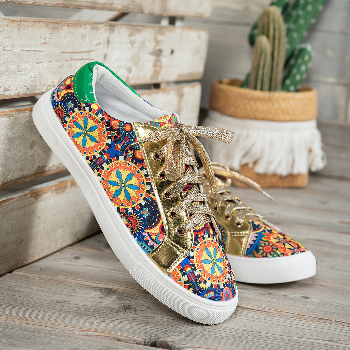 Round Toe Board Shoes Printed Canvas Women's Shoes - Luxurieglam